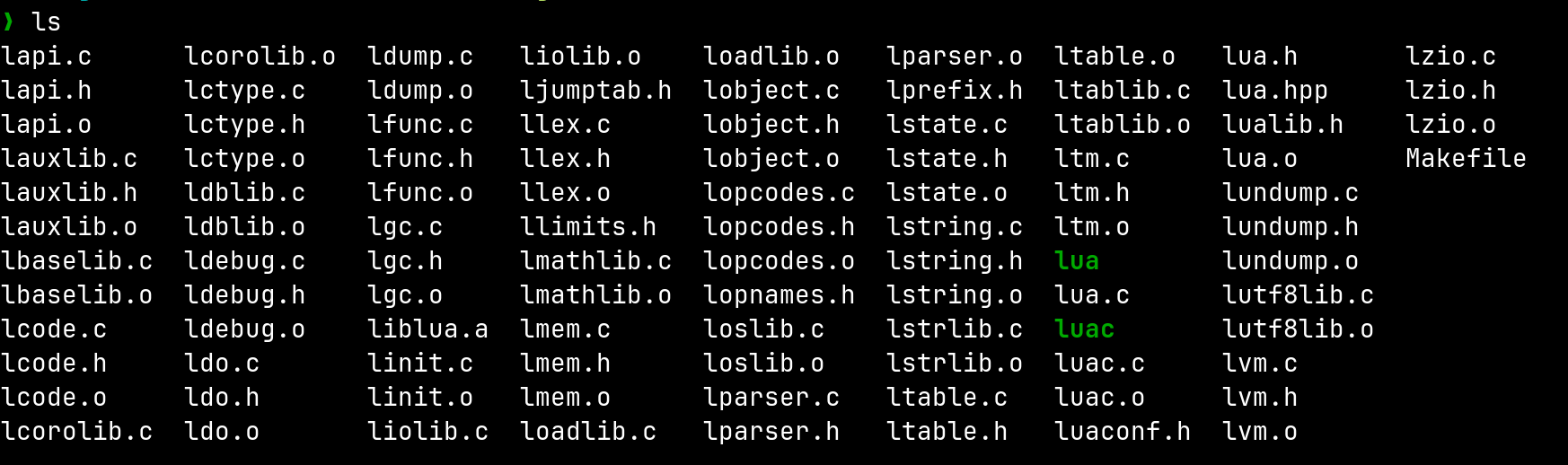 a screenshot of lua src directory showing file names